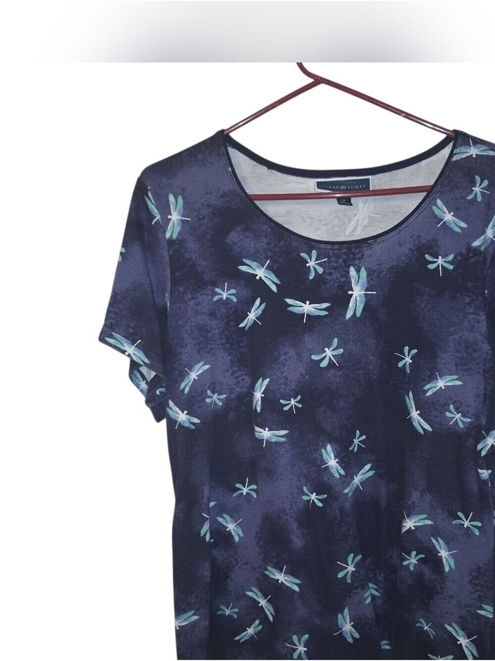 Navy Dragonfly Print Short Sleeve Top 1X